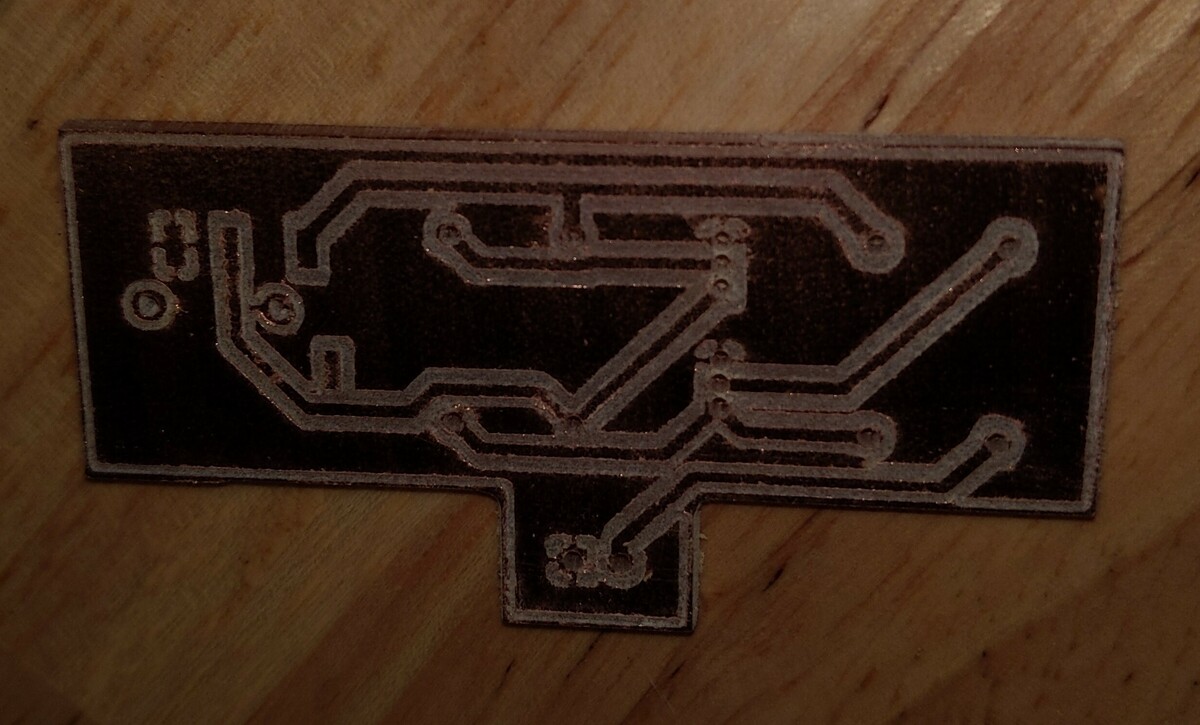 Final PCB print with 1mm tracks and 0.10mm mill depth